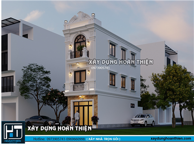 Mẫu nhà ống tân cổ điển 3 tầng 2 mặt tiền thanh thoát, sang trọng